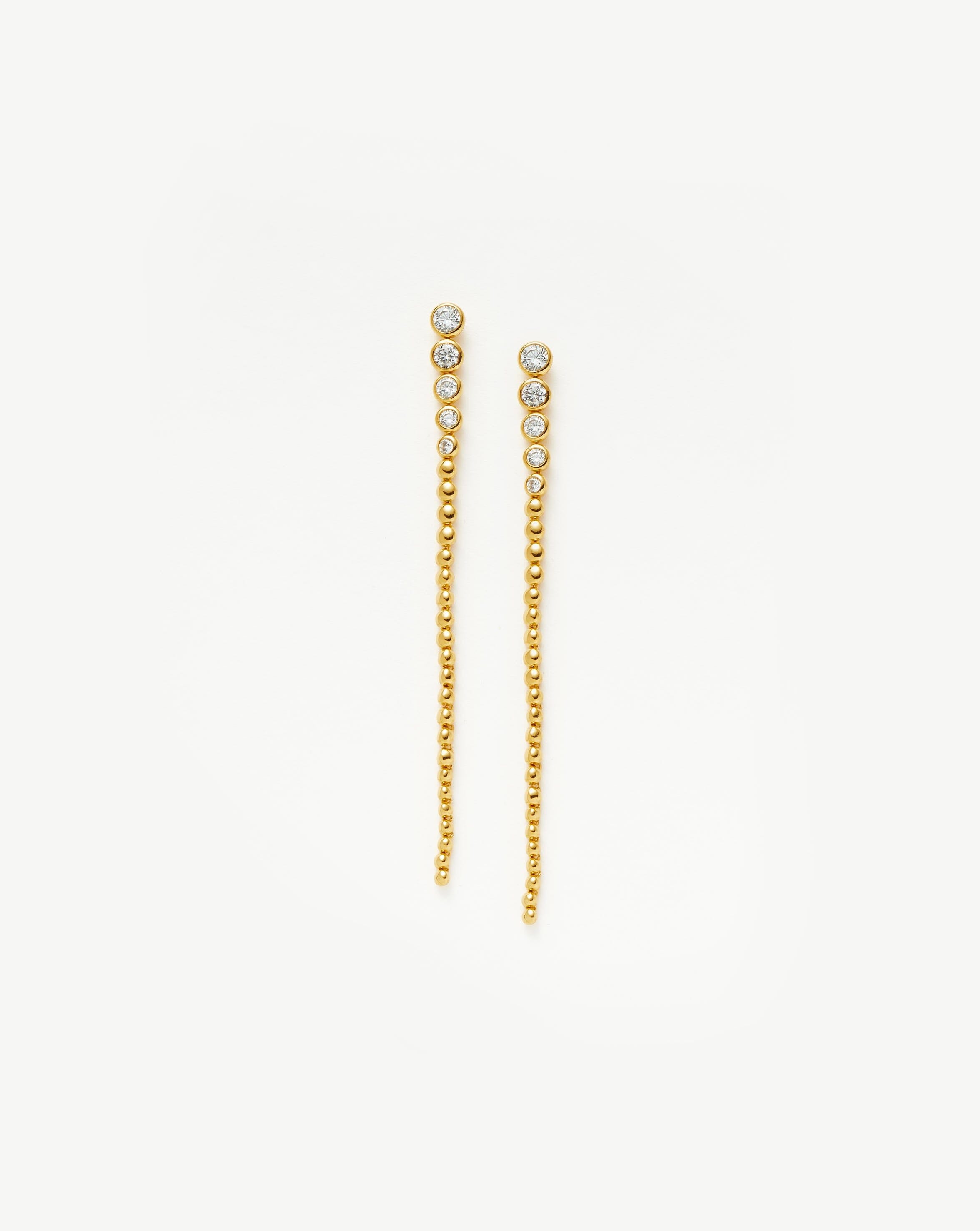Tennis Beaded Stone Extra Long Drop Earrings | 18ct Gold Vermeil/Cubic Zirconia