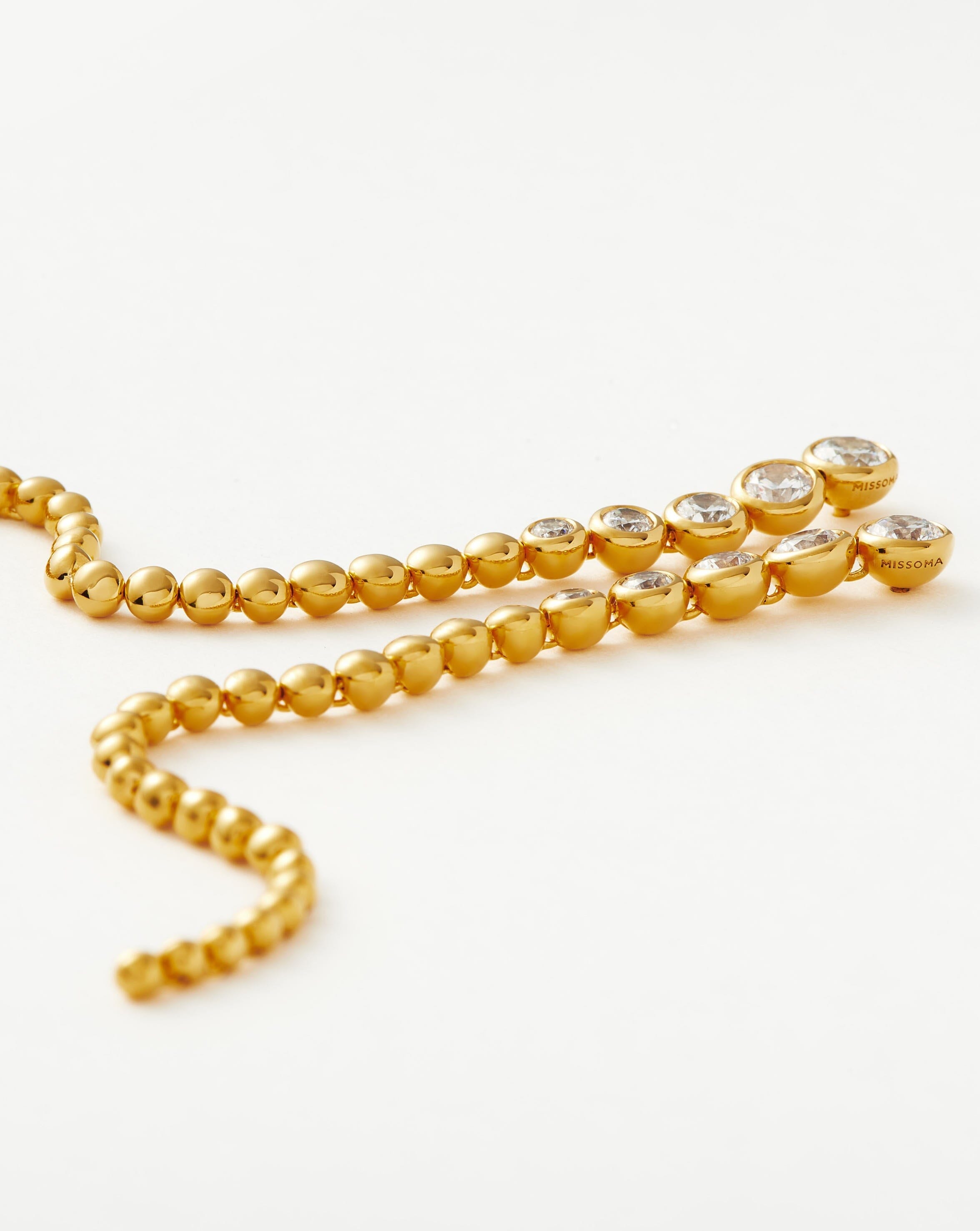 Tennis Beaded Stone Extra Long Drop Earrings | 18ct Gold Vermeil/Cubic Zirconia