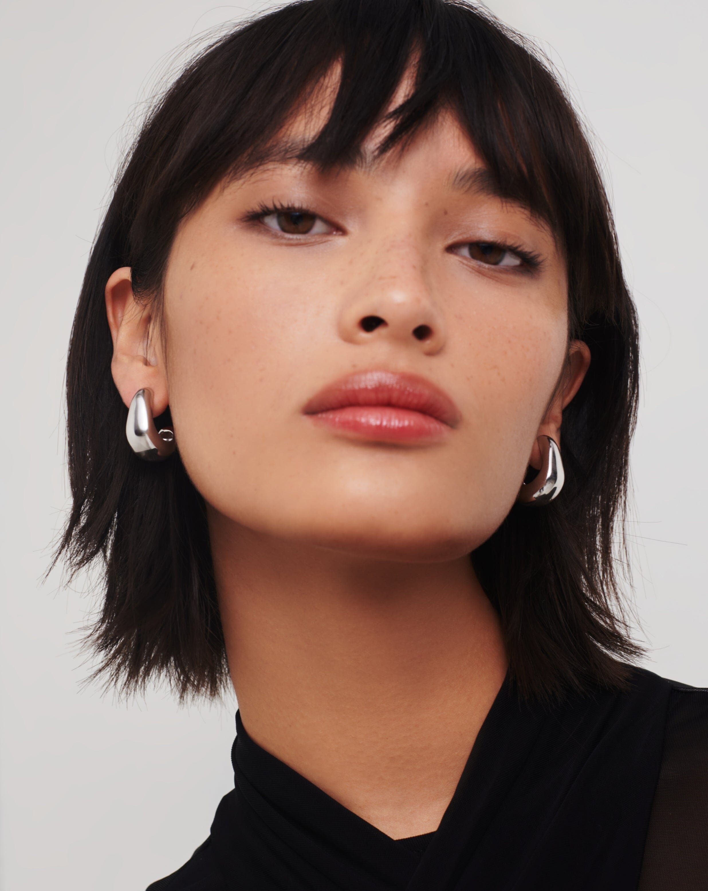 Dome Medium Hoop Earrings | Silver Plated