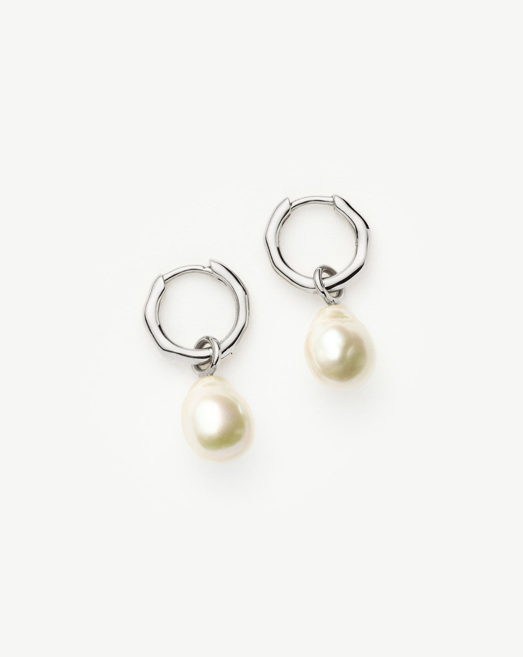 Solid Gold Baroque Pearl Organic Hoop Earrings | 14ct Solid White Gold/Pearl