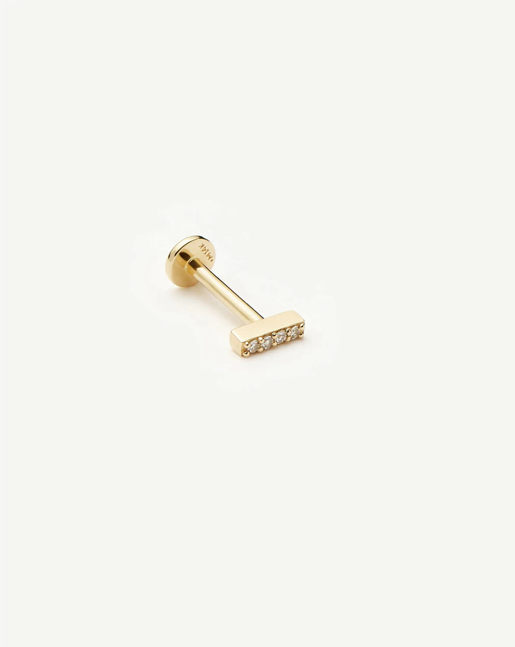 Solid Gold Diamond Bar Flat Back Stud Earring | 14ct Yellow Gold/Diamond