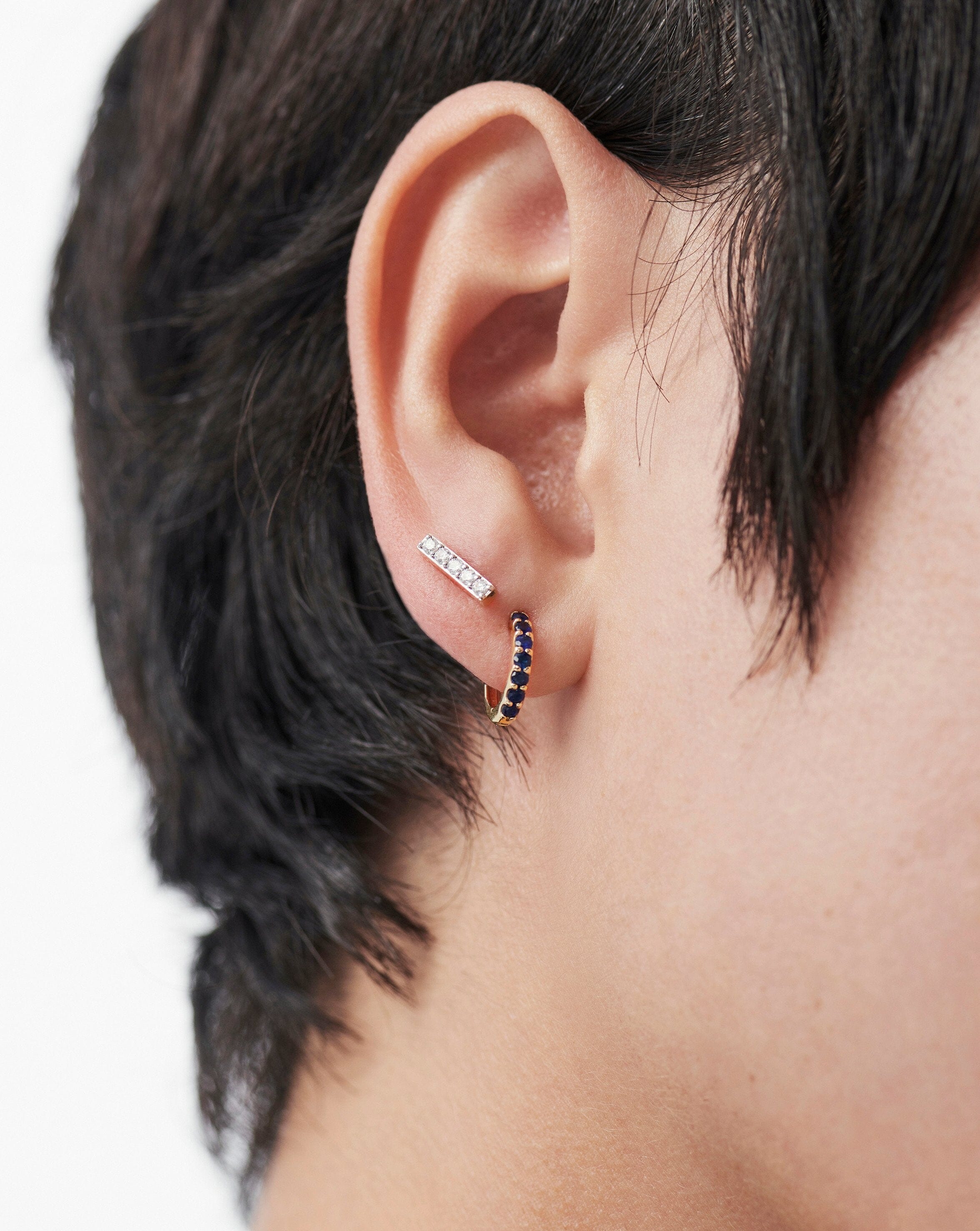 Solid Gold Diamond Bar Stud Earrings | 14ct Solid Gold/Diamond