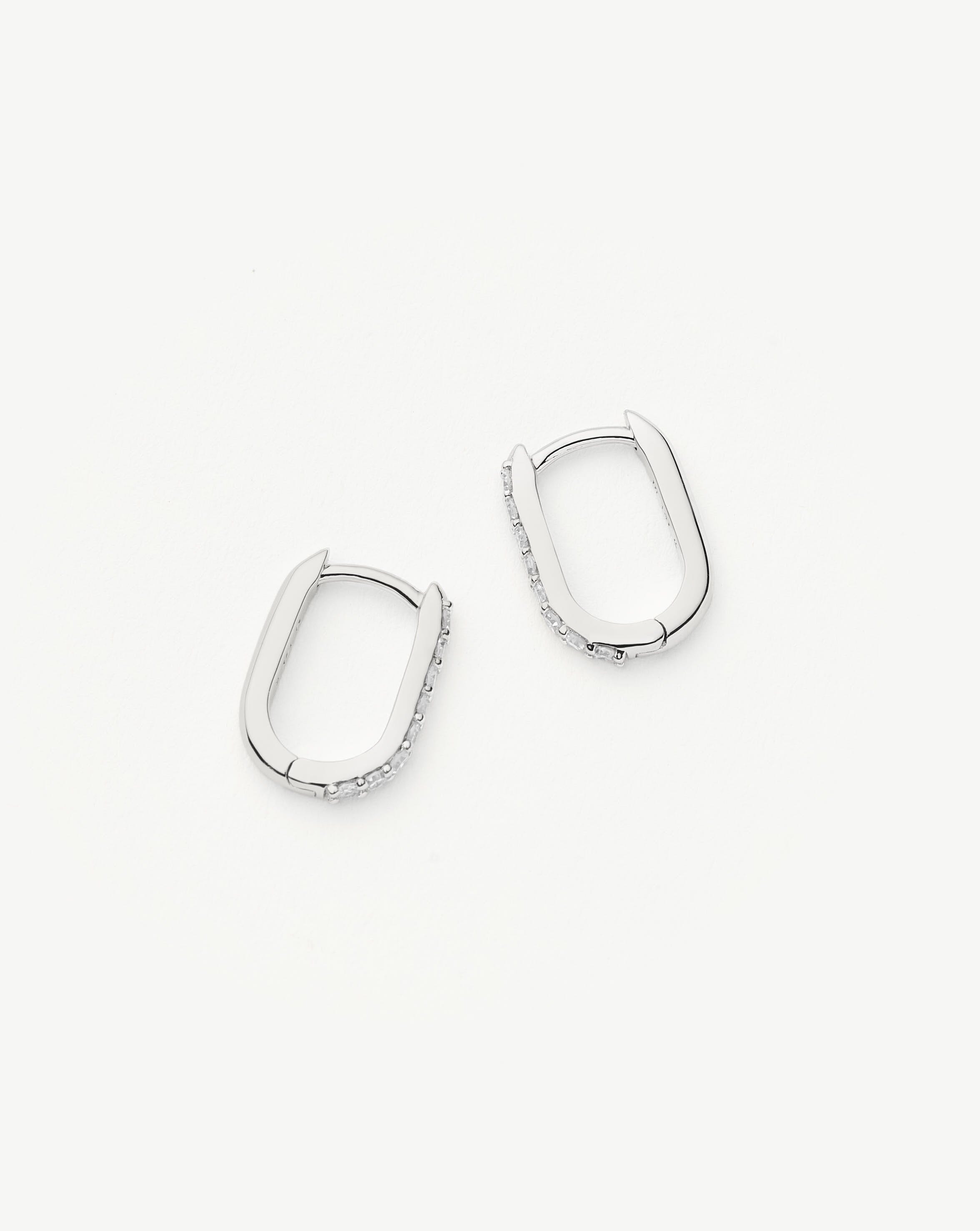 Solid Gold Diamond Ovate Mini Hoop Earrings | 14ct Solid White Gold/Diamond