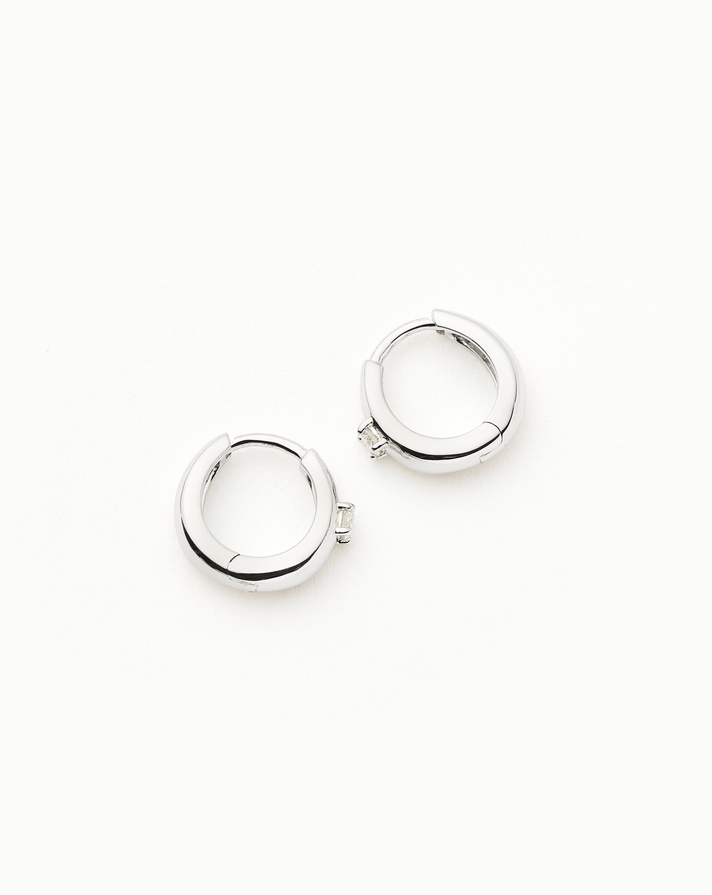Solid Gold Single Diamond Dome Huggies | 14ct Solid White Gold/Diamond