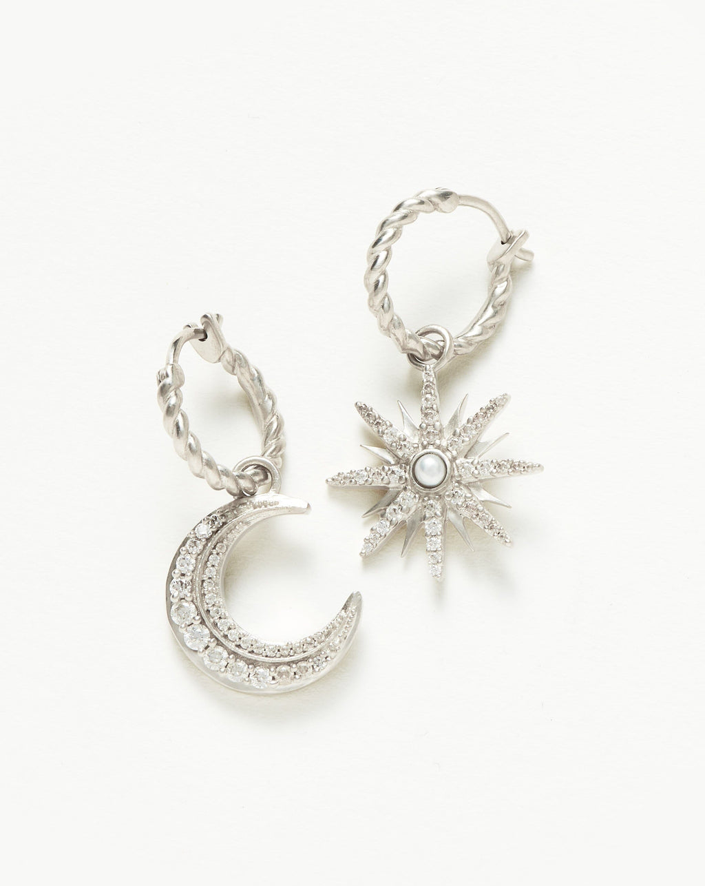 Harris Reed Moonlight Pearl Mismatch Hoop Earrings | Silver Plated/Pearl