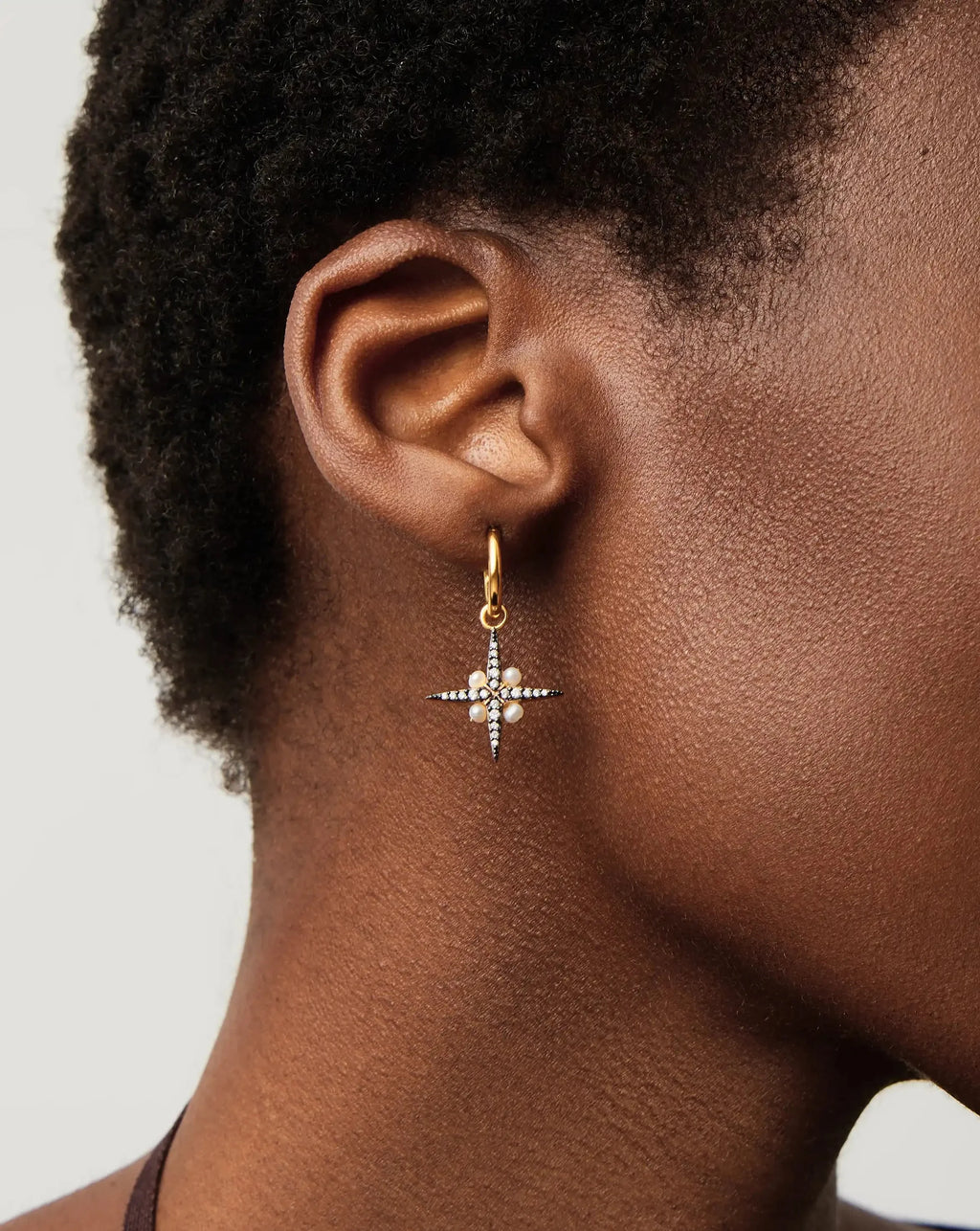 Harris Reed North Star Pearl Hoop Earrings | Gold/Pearl