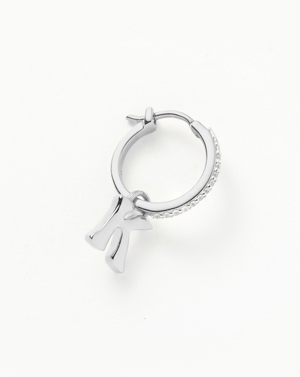 Initial Single Charm Hoop Earring  - Initial K | Sterling Silver