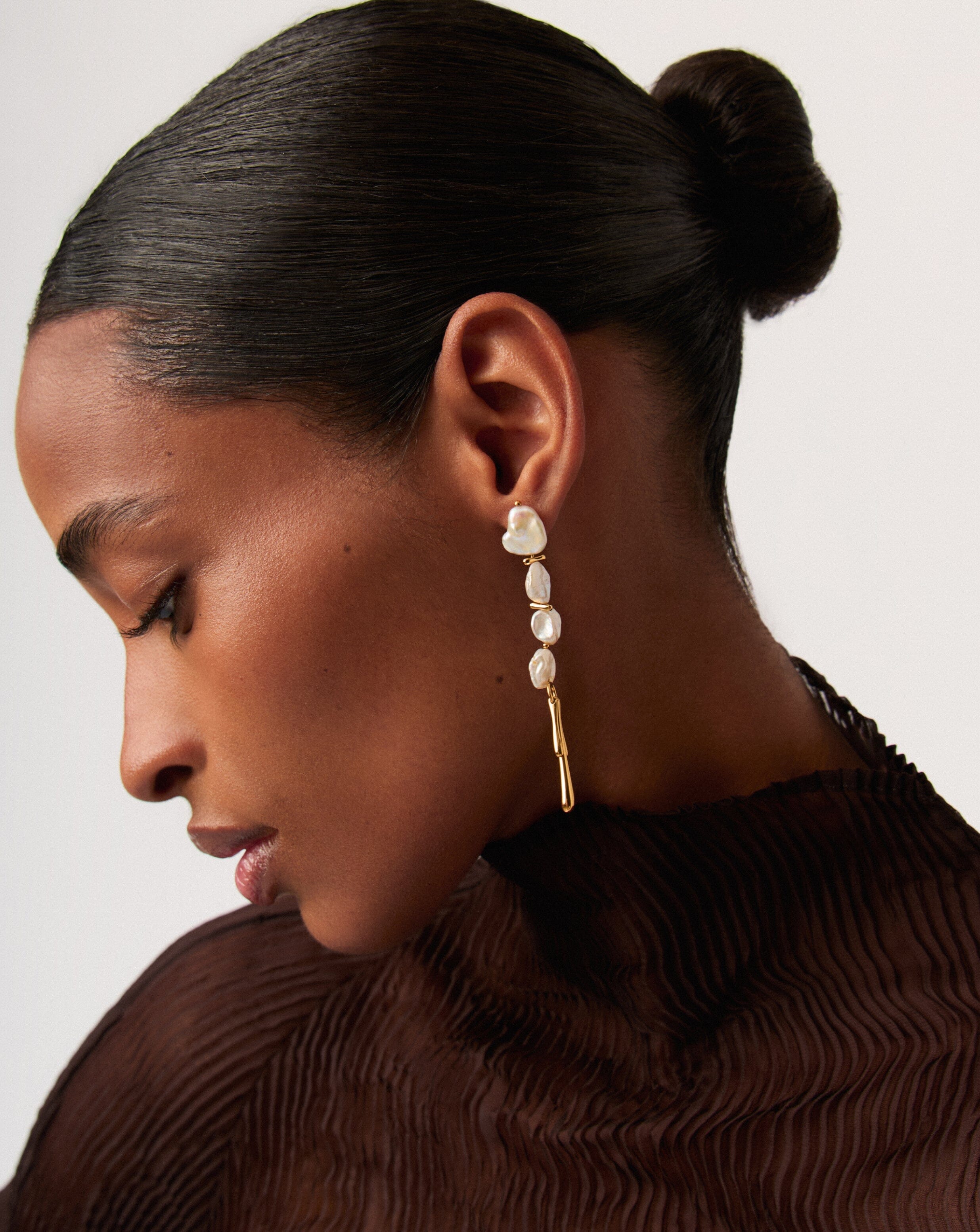 Keshi Pearl Sculptural Drop Earrings | 18ct Gold Plated/Pearl