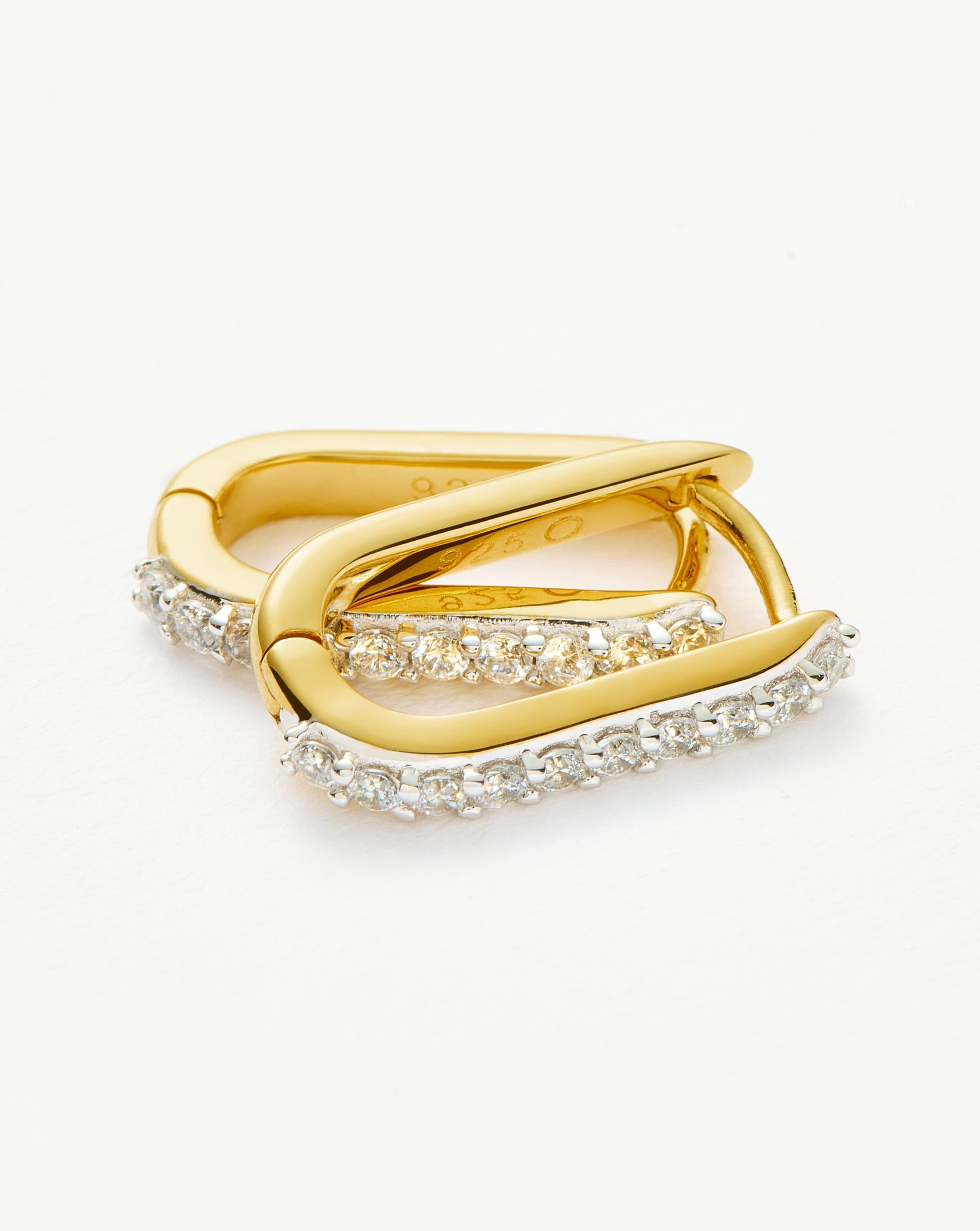 Pave Ovate Small Huggie Earrings | 18ct Recycled Gold Vermeil/Cubic Zirconia