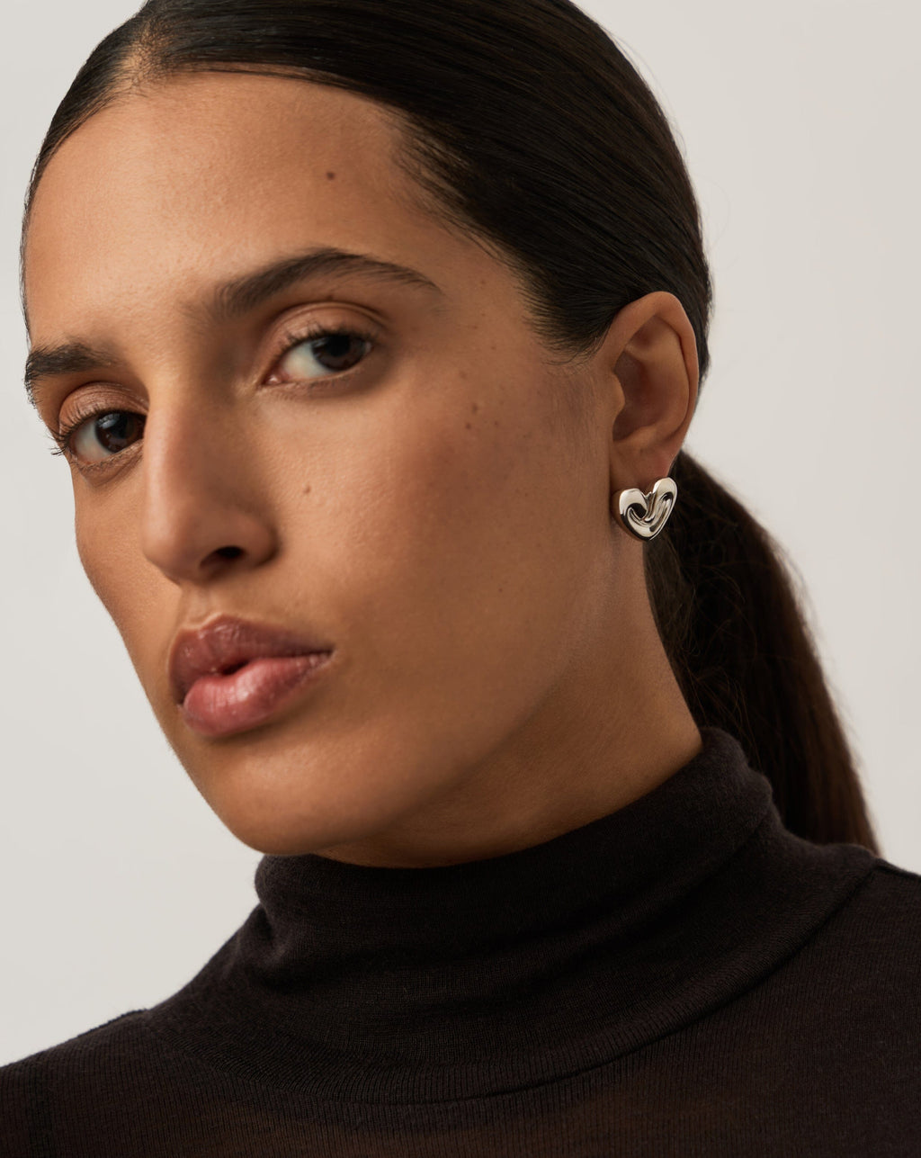 Puffy Heart Stud Earrings | Silver Plated