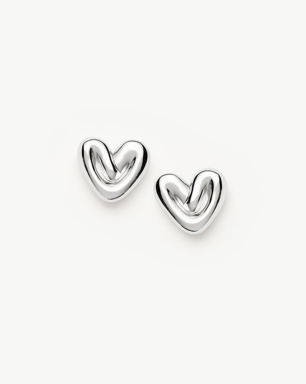 Puffy Heart Stud Earrings | Silver Plated