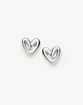 Puffy Heart Stud Earrings | Silver Plated