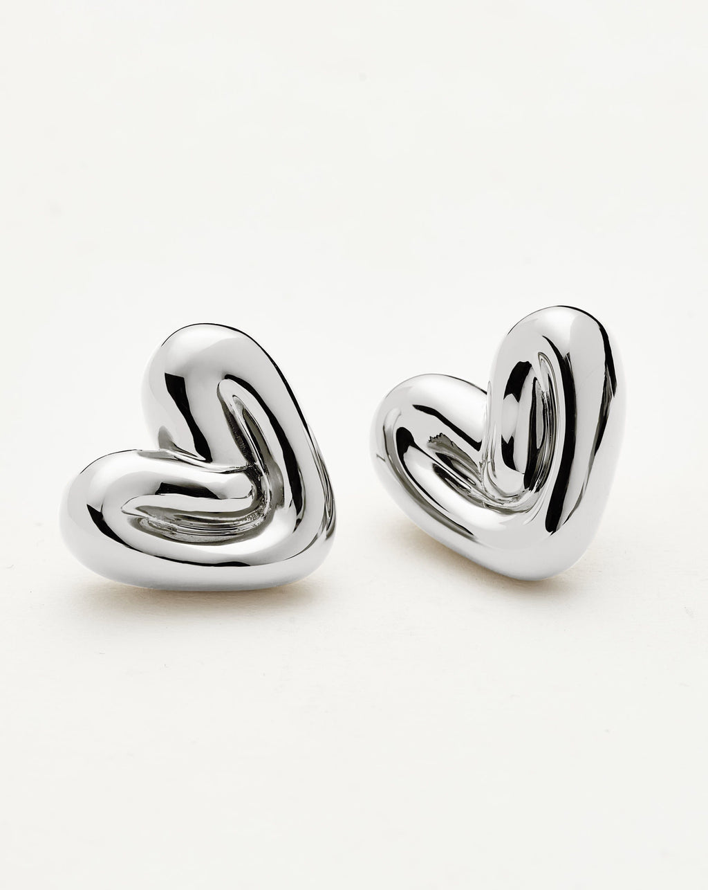 Puffy Heart Stud Earrings | Silver Plated