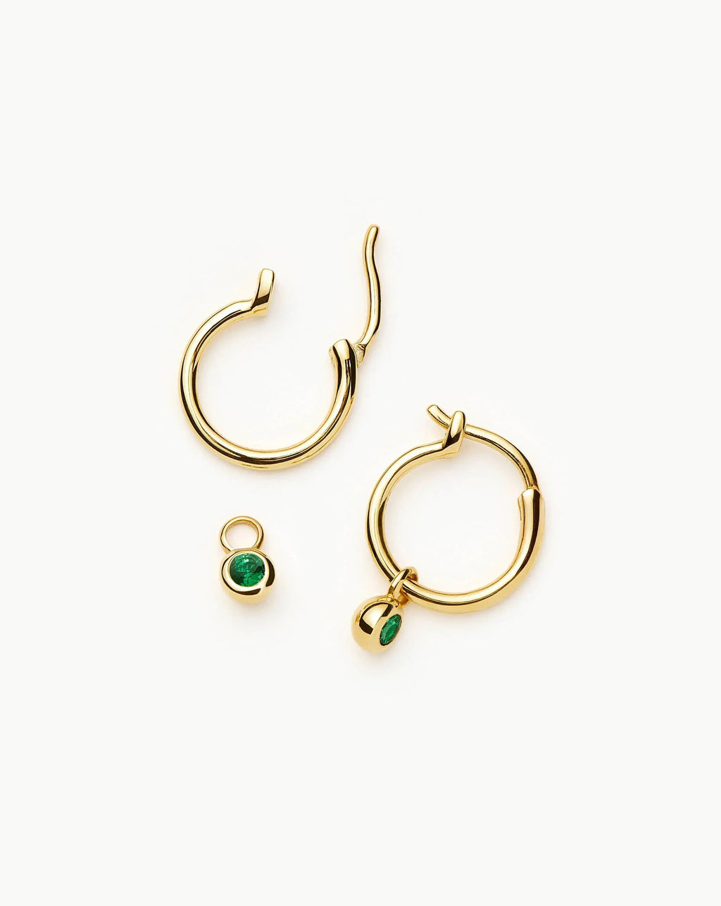 Tennis Charm Mini Hoop Earrings | 18ct Gold Vermeil/Emerald Green Nano-crystal