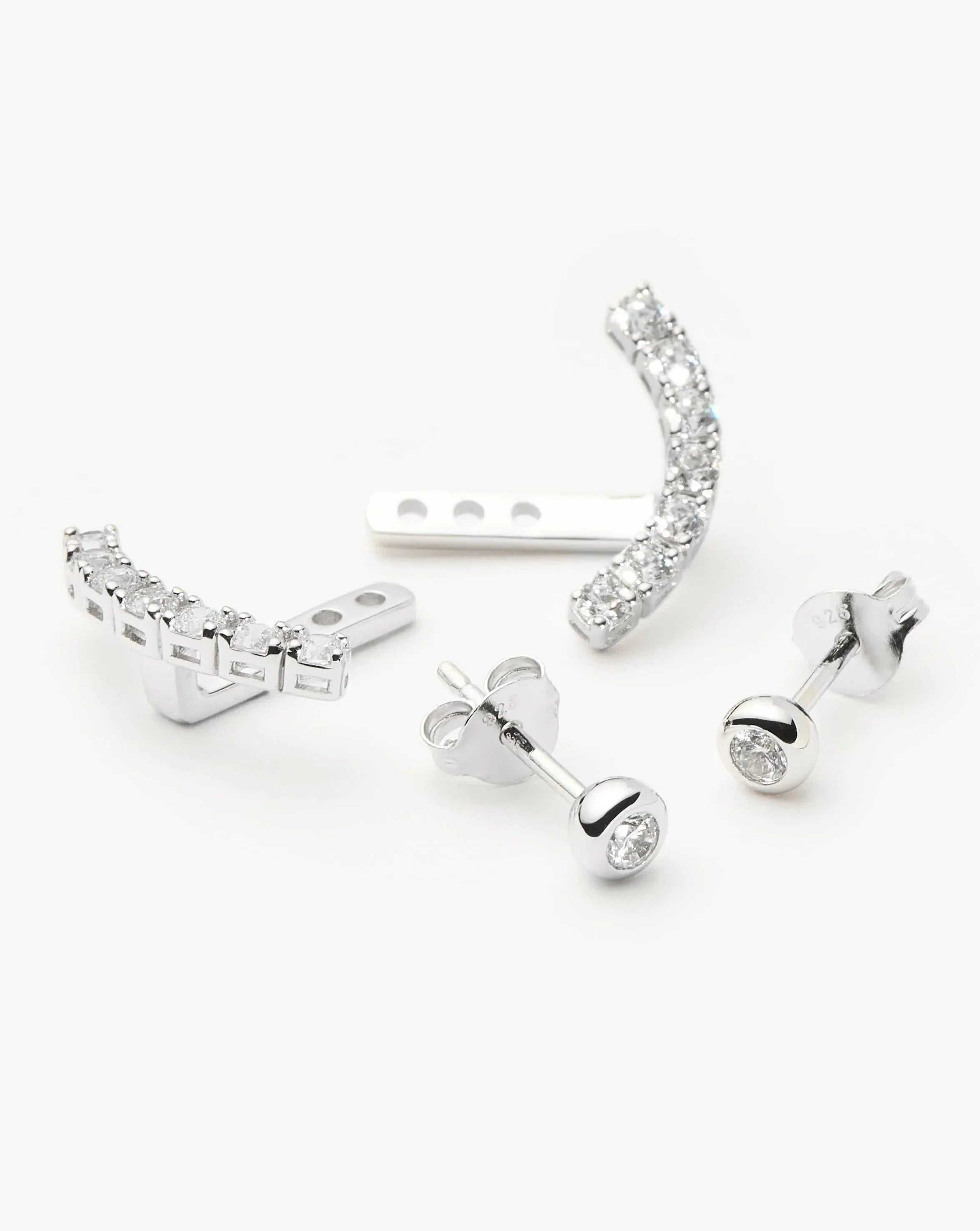 Tennis Ear Jacket Stud Earrings | Sterling Silver/Cubic Zirconia