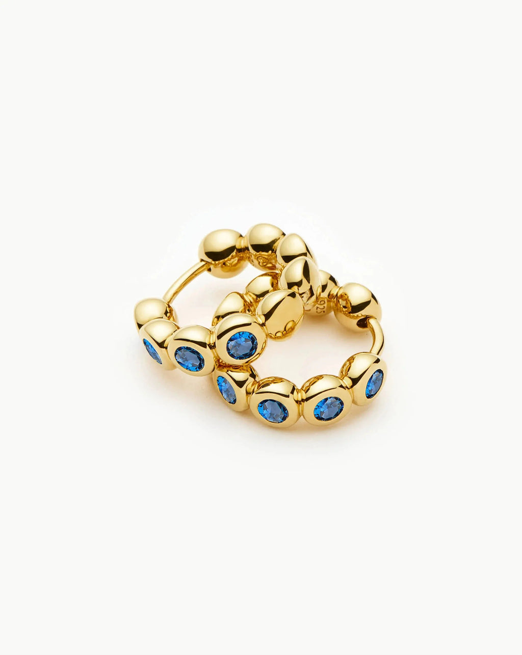 Tennis Small Hoop Earrings | 18ct Gold Vermeil/Sapphire Blue Nano-crystal