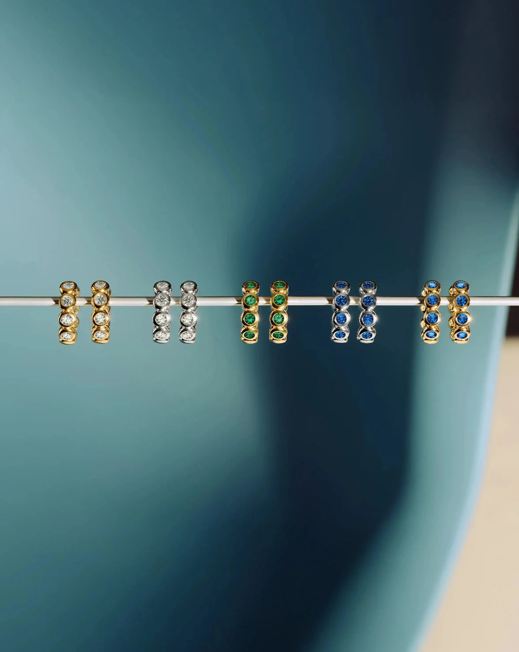 Tennis Small Hoop Earrings | Sterling Silver/Sapphire Blue Nano-crystal